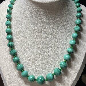 Vintage Natural Malachite Bead Necklace 21.5” 13mm Beads 79g